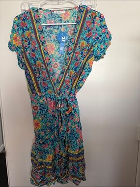 Cupshe Bright Teal Floral Wrap Dress